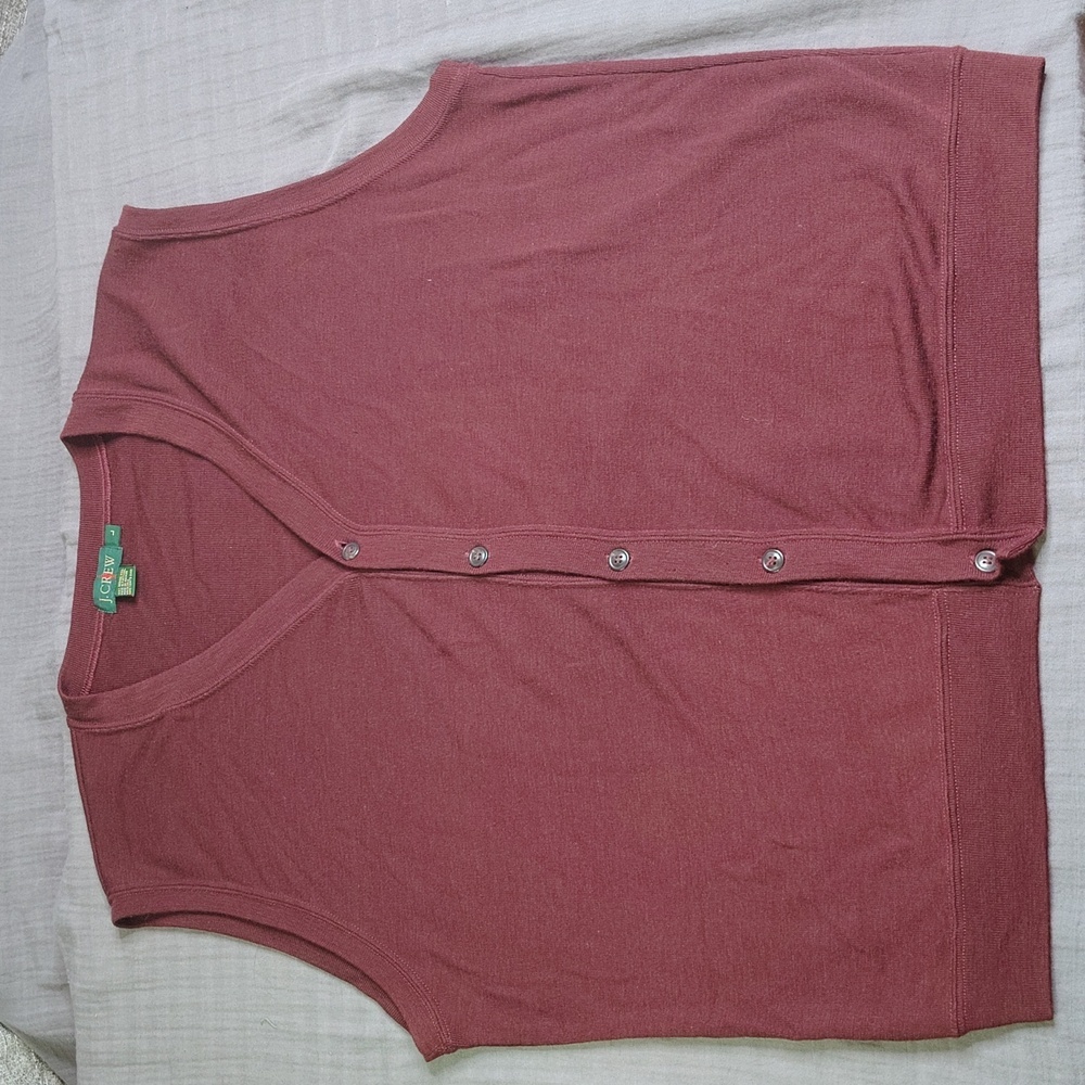 VINTAGE J Crew Vest Mens Maroon Merino Wool Button Front Cardigan